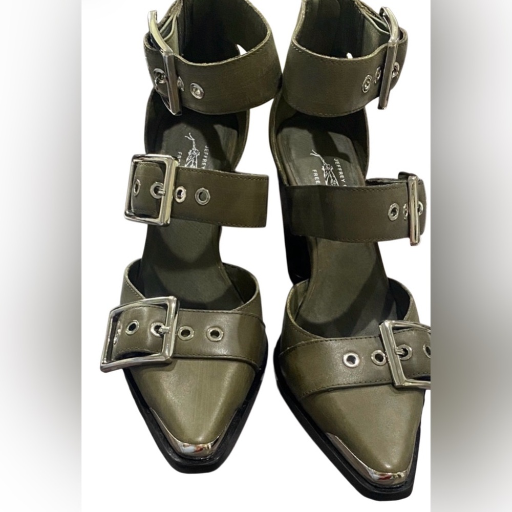 Free People Jeffrey Campbell Hendrix ~ Size 9 ~ Olive Cow Leather Heels Shoes - Picture 2 of 10